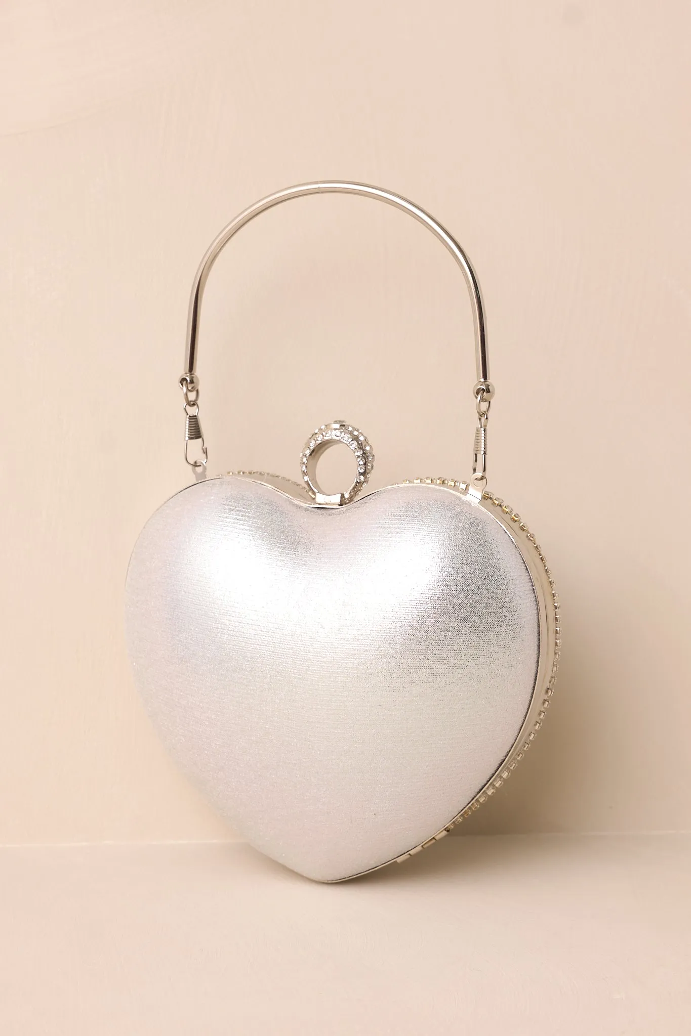 The Heart’s Haven Silver Rhinestone Heart Clutch