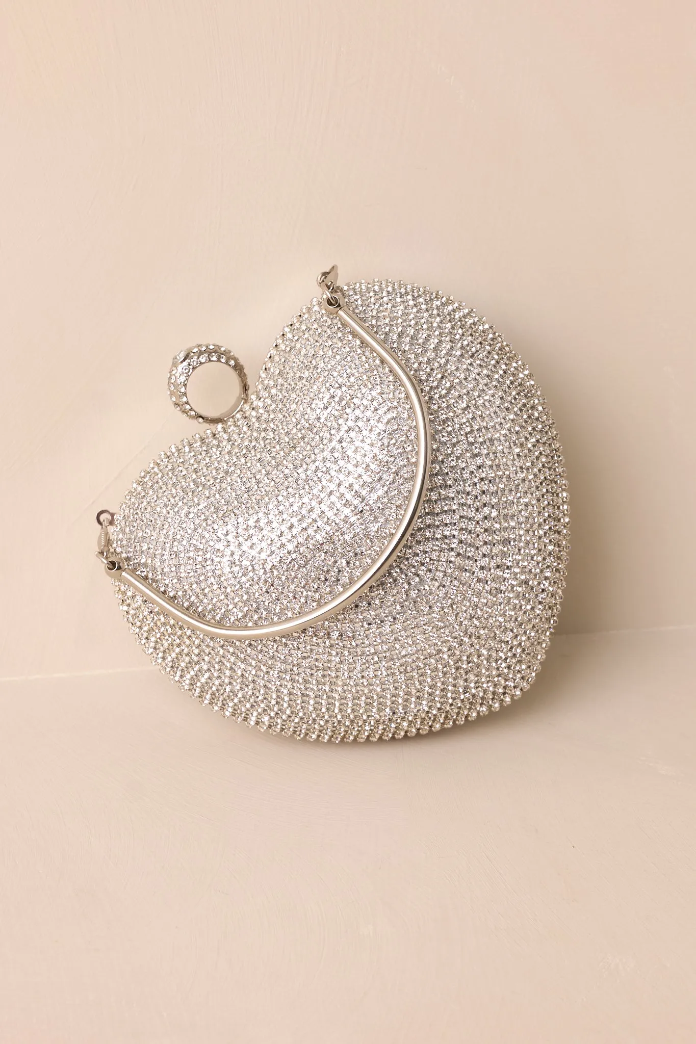 The Heart’s Haven Silver Rhinestone Heart Clutch