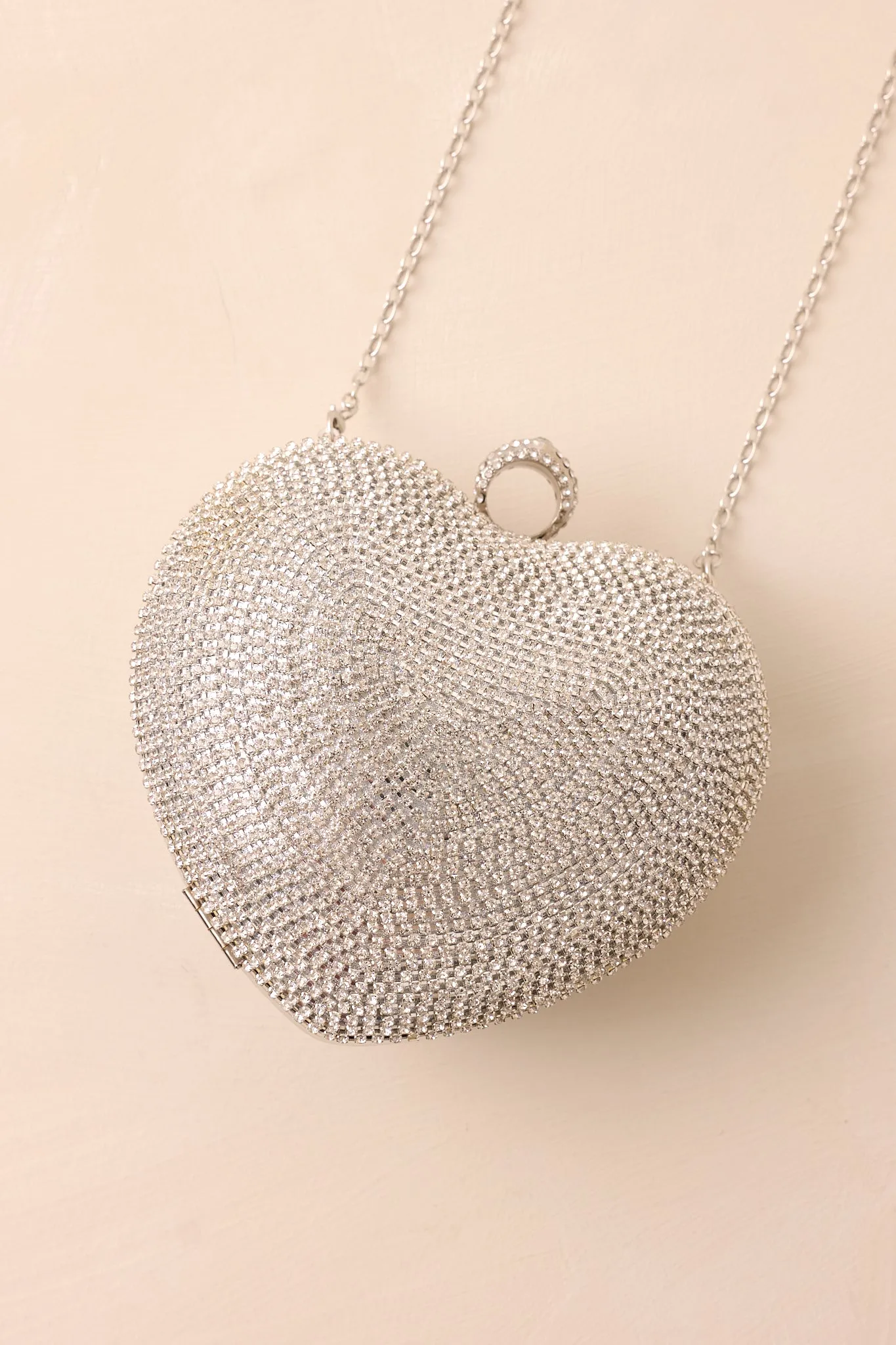 The Heart’s Haven Silver Rhinestone Heart Clutch
