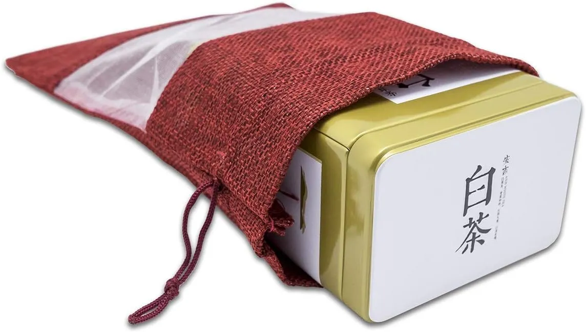 TheDisplayGuys - 12-Pack 6.5x8.5 Linen Burlap & Sheer Organza Gift Bag with Drawstring for Party Favors, Presents, Samples & Treats Mesh Pouch (Maroon, Large)
