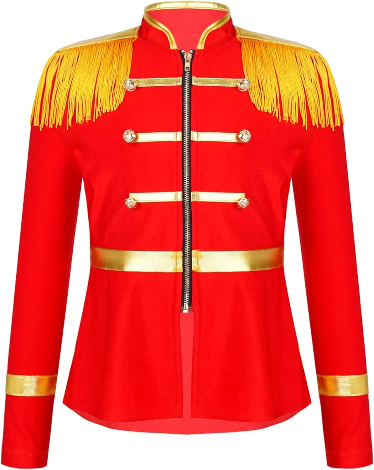 TiaoBug Kids Boys Girls Halloween Costume Red Circus Ringmaster Drum Majorette Costumes Tassel Jacket