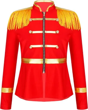 TiaoBug Kids Boys Girls Halloween Costume Red Circus Ringmaster Drum Majorette Costumes Tassel Jacket