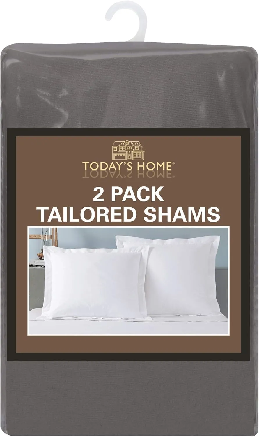 Today’s Home Tailored Bed Pillow Shams, Cotton Blend Design, Standard, Grey, 2-Pack