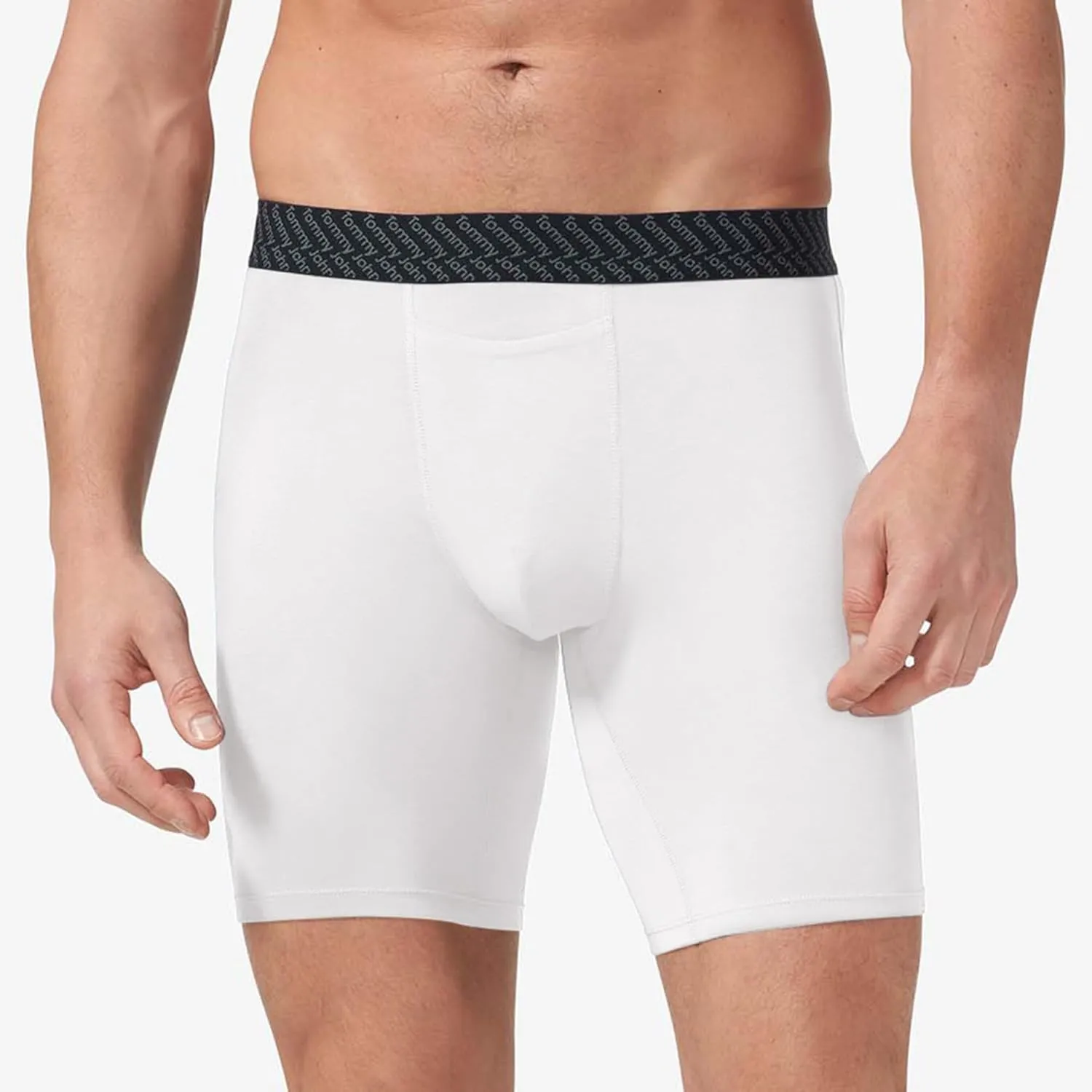 Tommy John Men’s Boxer Brief 8” Underwear - Cotton Basics Boxers with Supportive Contour Pouch