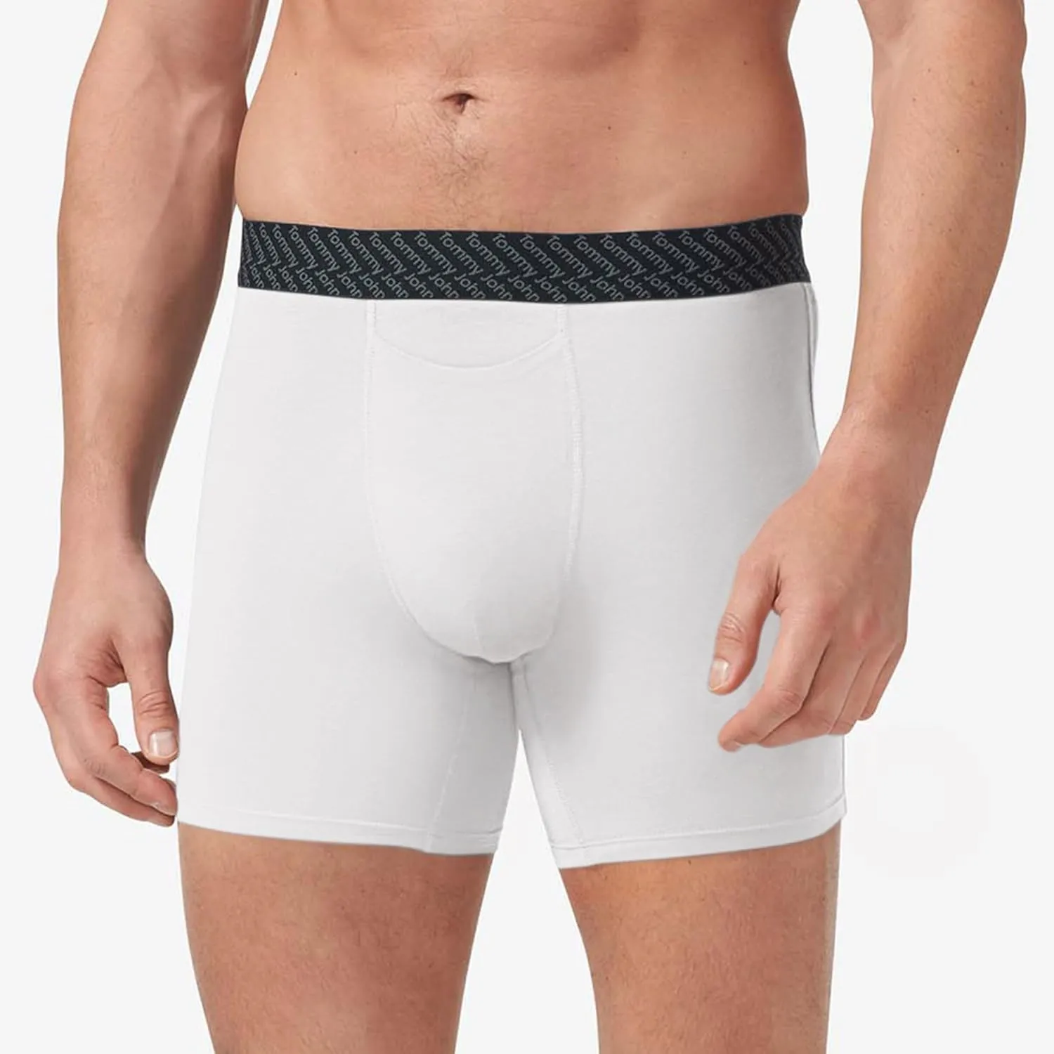 Tommy John Men’s Mid-Length Boxer Brief 6” Underwear - Cotton Basics Boxers with Supportive Contour Pouch