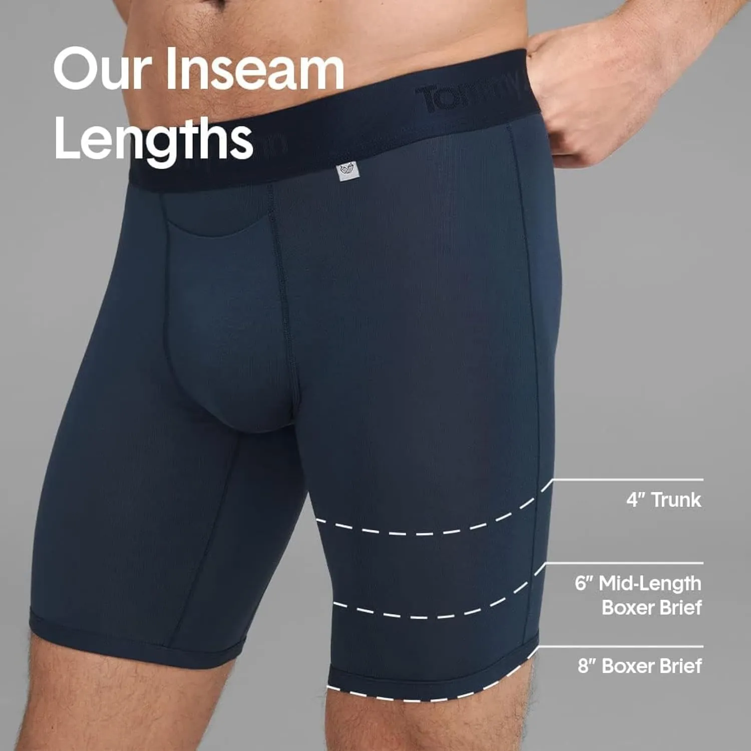 Tommy John Men’s Mid-Length Boxer Brief 6” Underwear - Cotton Basics Boxers with Supportive Contour Pouch