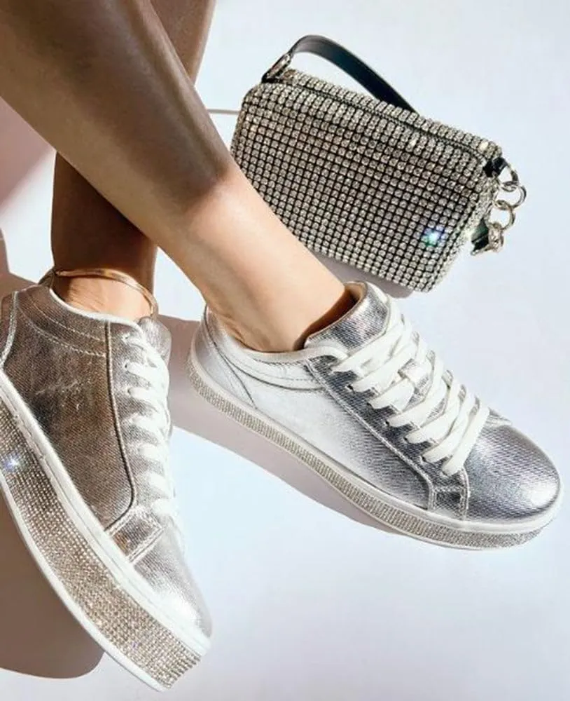 TOP Moda Shoes Women Flat Fashion Platform Sneakers Crystals Rhinestone Bling Lace Up Aerie-1