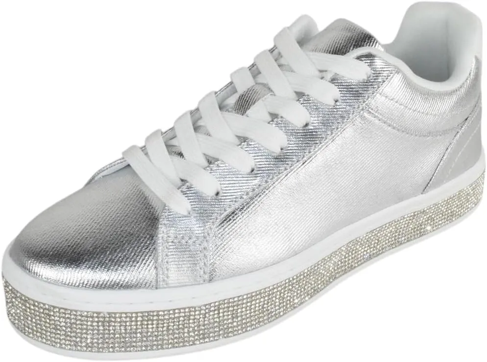 TOP Moda Shoes Women Flat Fashion Platform Sneakers Crystals Rhinestone Bling Lace Up Aerie-1