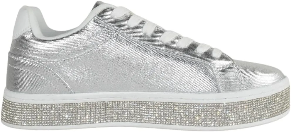 TOP Moda Shoes Women Flat Fashion Platform Sneakers Crystals Rhinestone Bling Lace Up Aerie-1