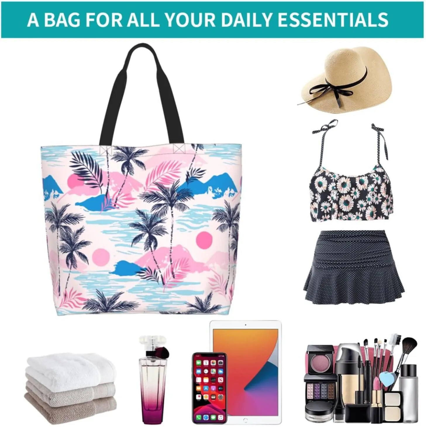 Tote Bag Beach Bag for Women Reusable Grocery Large Shopping Shoulder Bag Travel Handbag
