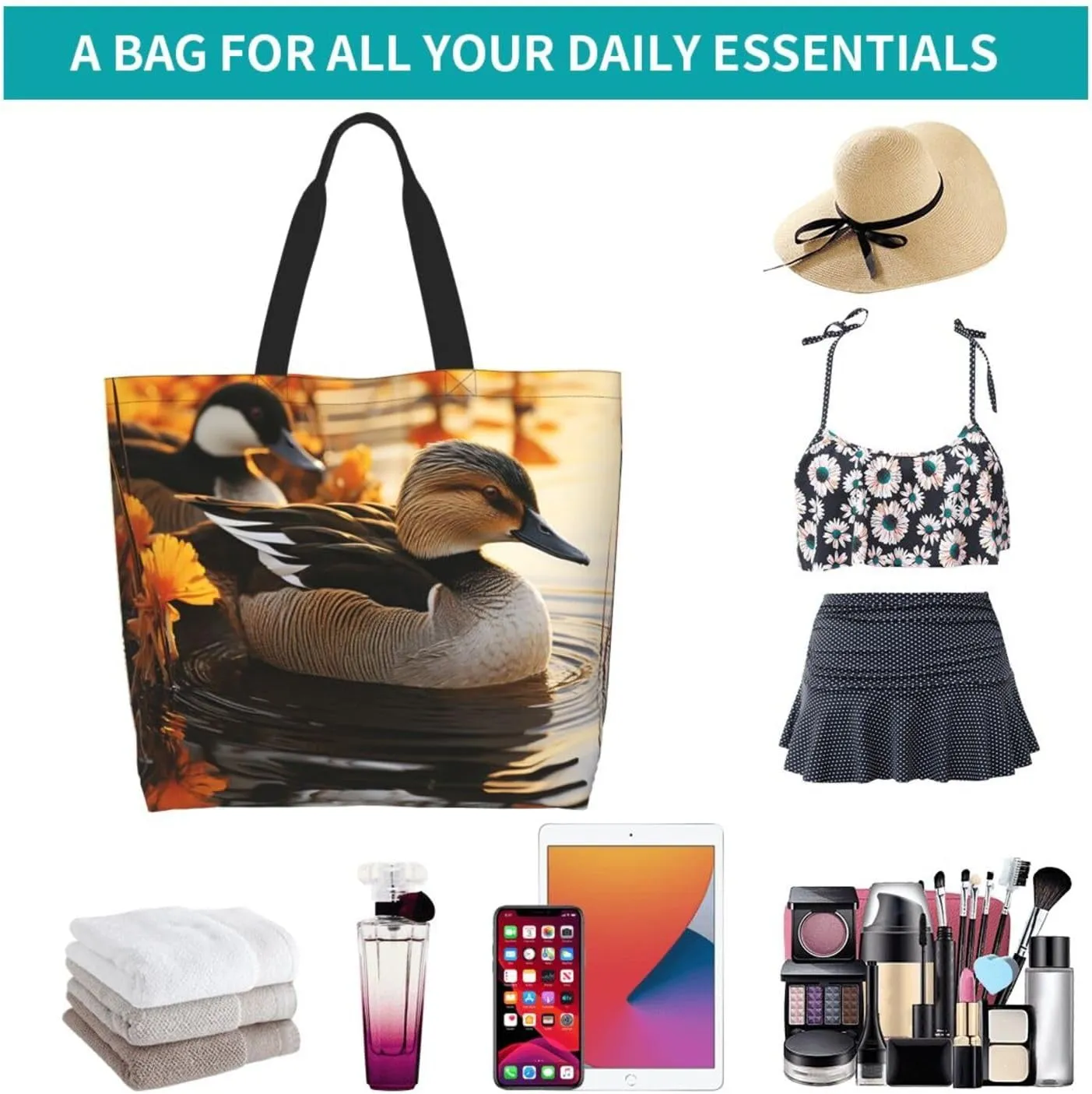 Tote Bag for Women Grocery Bag Reusable Shopping Bag Elephant in the Forest Handbag Foldable Shoulder Bag