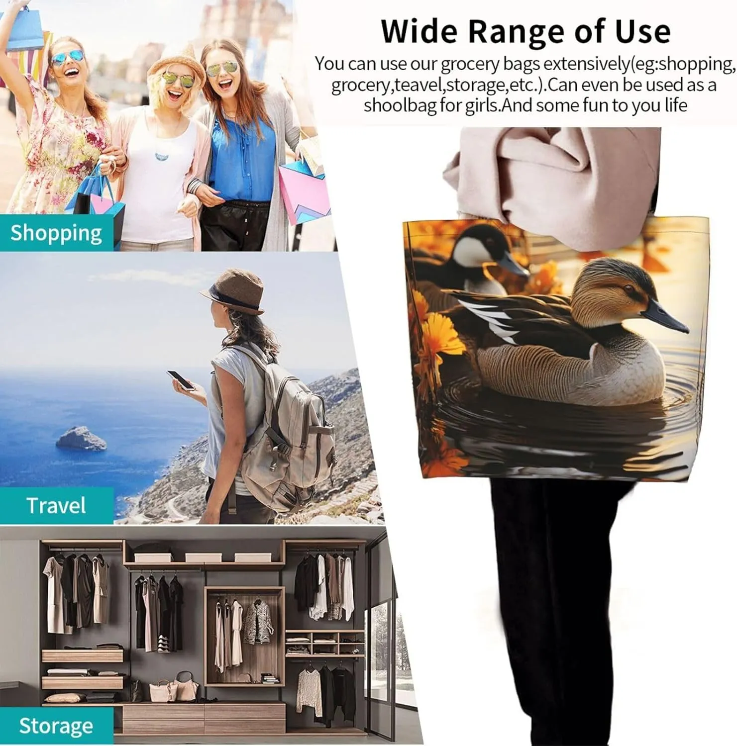 Tote Bag for Women Grocery Bag Reusable Shopping Bag Elephant in the Forest Handbag Foldable Shoulder Bag