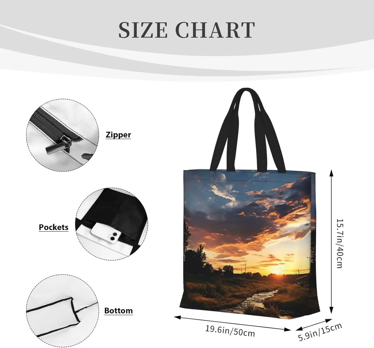 Tote Bag for Women Man On Boat In Lake Shoulder Bag with Zipper Handbag Large Capacity Reusable Grocery Bag