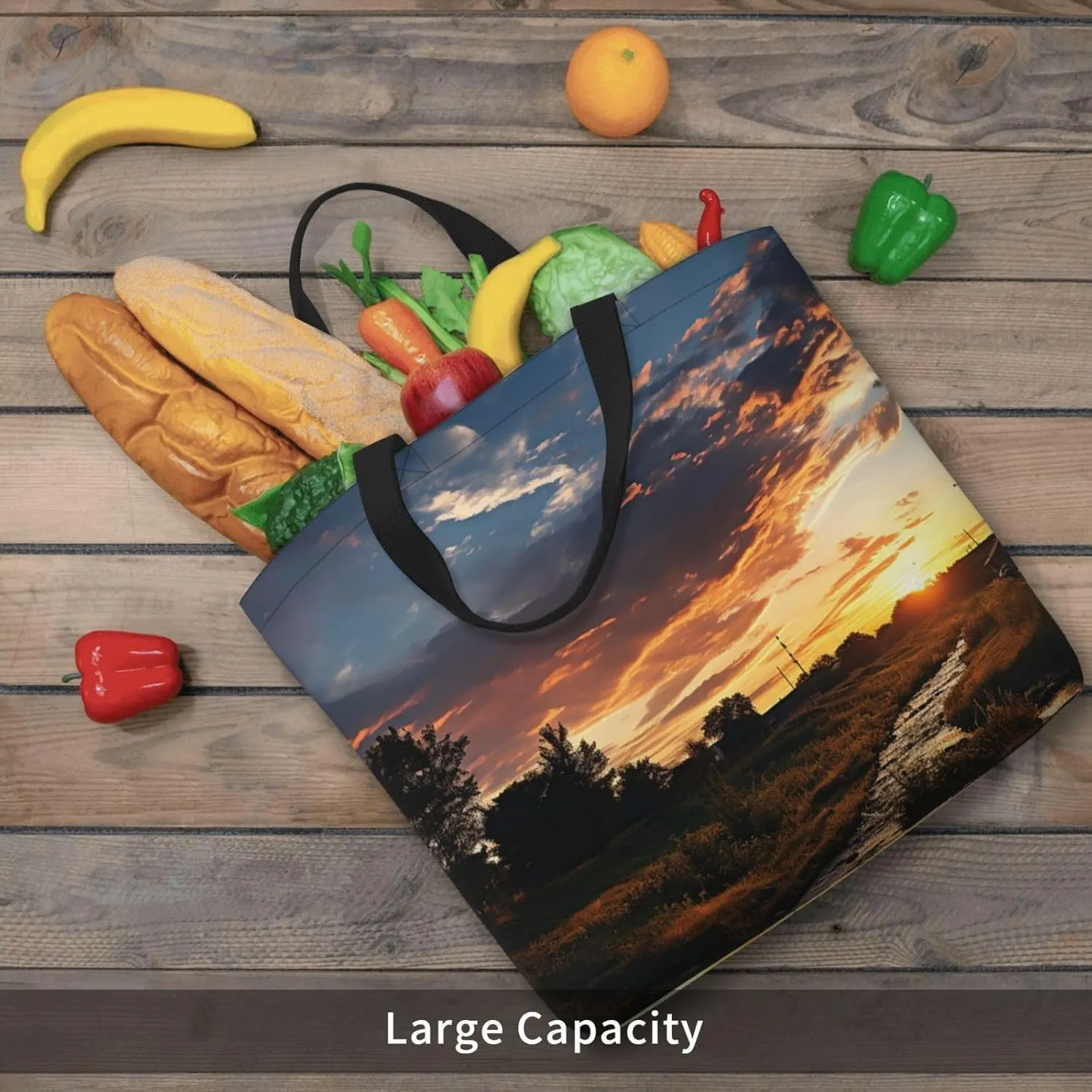 Tote Bag for Women Man On Boat In Lake Shoulder Bag with Zipper Handbag Large Capacity Reusable Grocery Bag