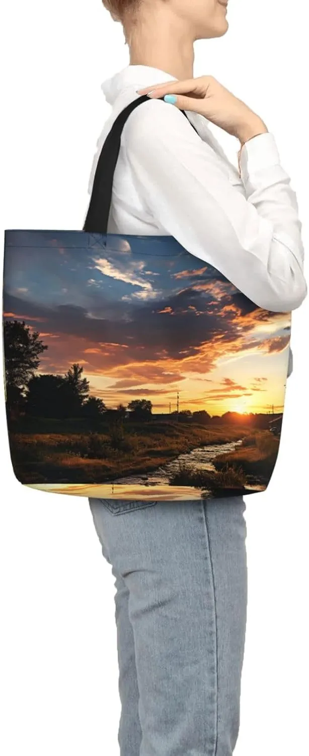 Tote Bag for Women Man On Boat In Lake Shoulder Bag with Zipper Handbag Large Capacity Reusable Grocery Bag