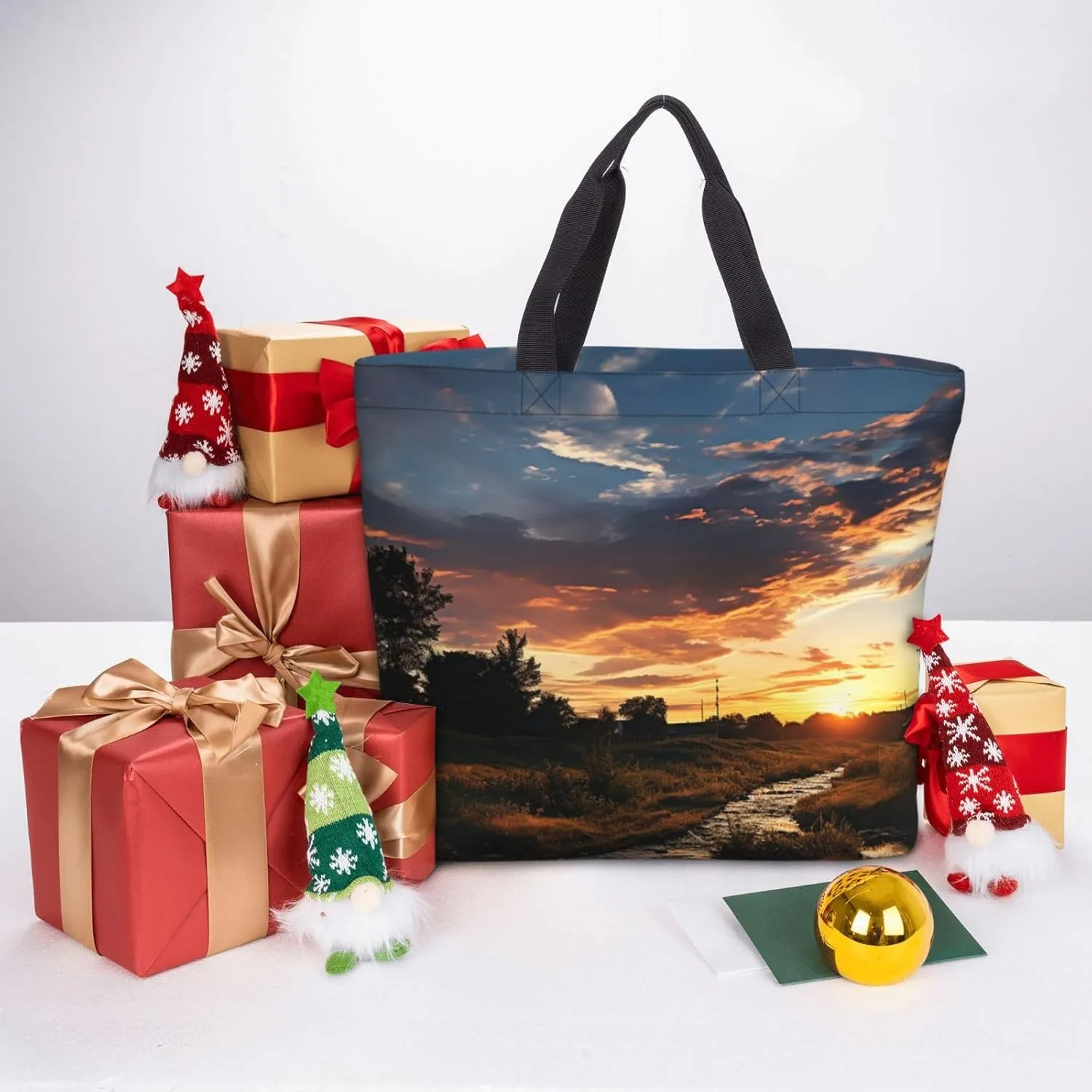 Tote Bag for Women Man On Boat In Lake Shoulder Bag with Zipper Handbag Large Capacity Reusable Grocery Bag