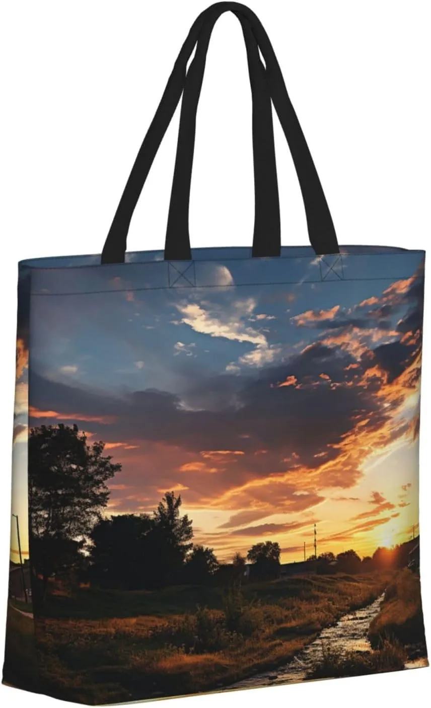 Tote Bag for Women Man On Boat In Lake Shoulder Bag with Zipper Handbag Large Capacity Reusable Grocery Bag