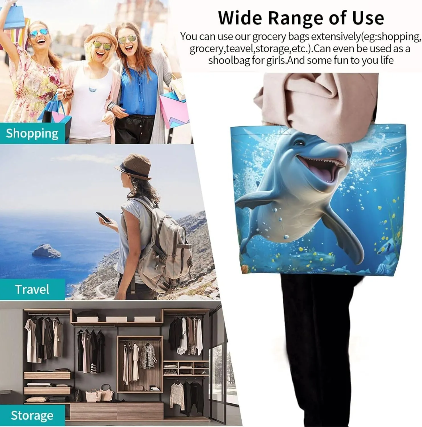Tote Bag for Women Reusable Grocery Bag Shopping Bag Cats and Dogs Tote Bags Handbag Foldable Shoulder Bag