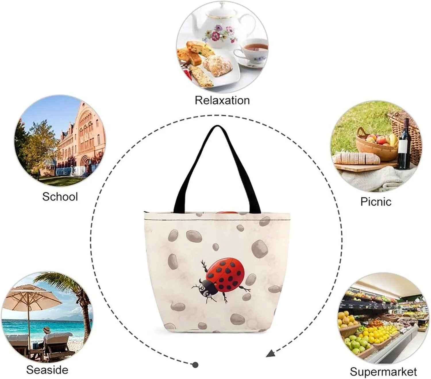 Tote Bag Reusable Grocery Bag Foldable Shopping Bag Extra Large Shoulder Bag Cute Cow Tote Bag for Travel Work