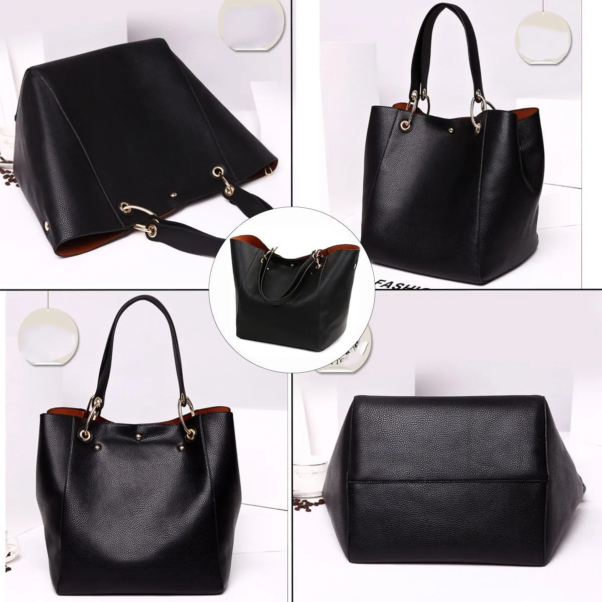 Tote Handbag for Women Large Capacity Work PU Leather Bucket Purse Designer Satchel Hobo Shoulder Bag
