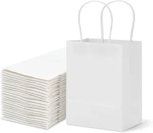 TOWRAP White Gift Bags - 100 Pcs, 5 x 3 x 5 Inch Paper Bags With Handles for Bulk Shopping, Parties, Retail & Favors