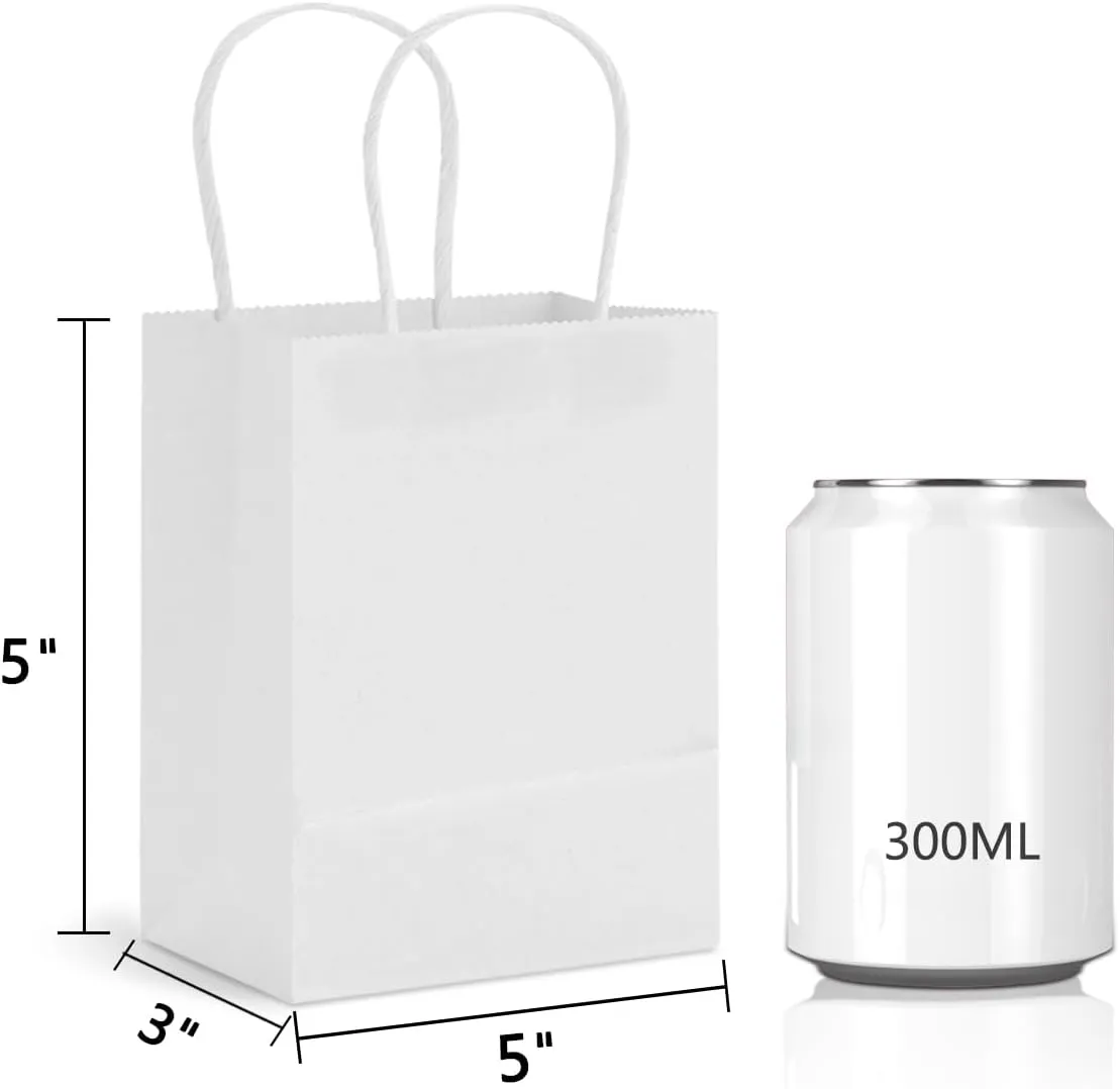 TOWRAP White Gift Bags - 100 Pcs, 5 x 3 x 5 Inch Paper Bags With Handles for Bulk Shopping, Parties, Retail & Favors