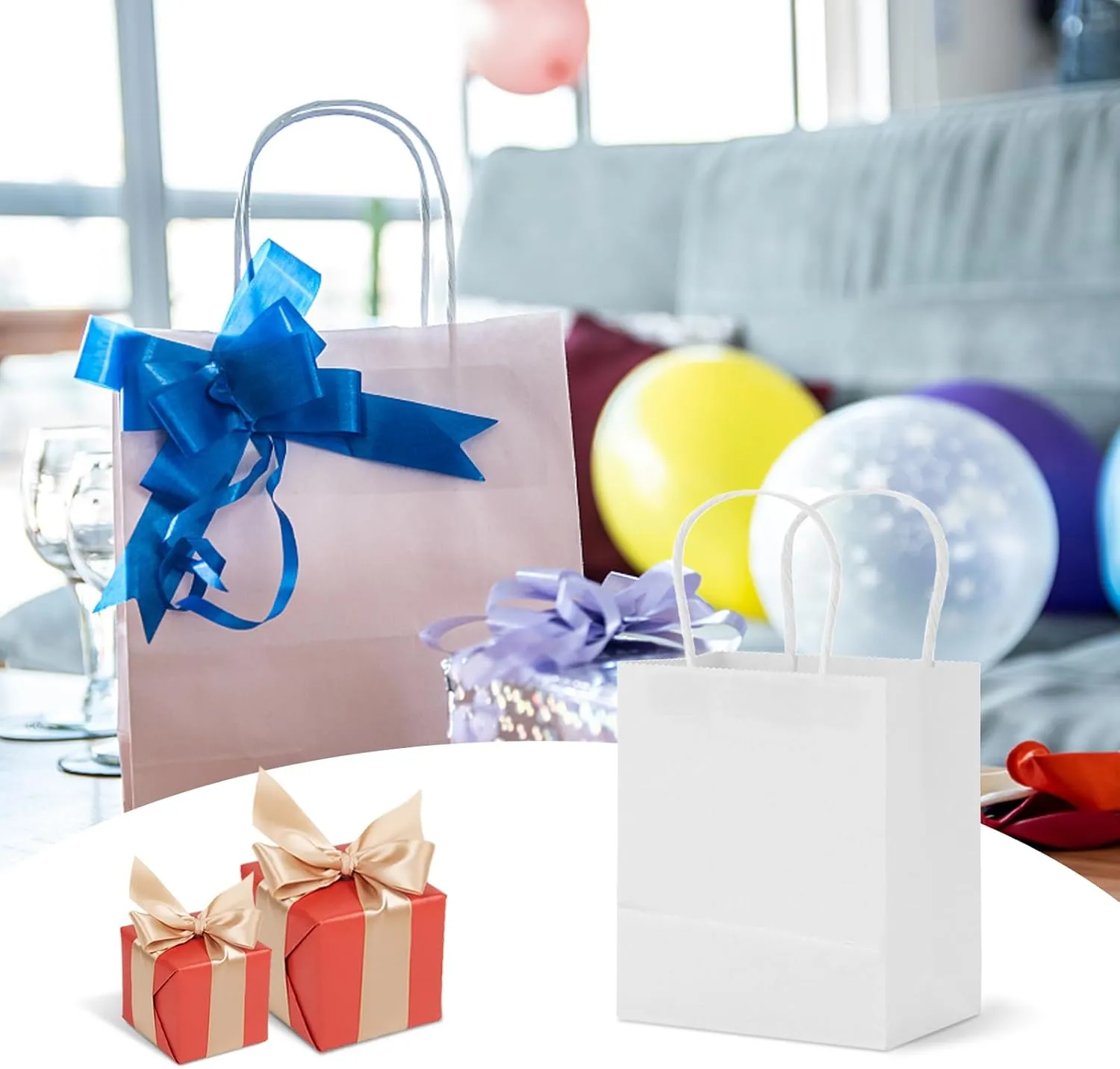 TOWRAP White Gift Bags - 100 Pcs, 5 x 3 x 5 Inch Paper Bags With Handles for Bulk Shopping, Parties, Retail & Favors