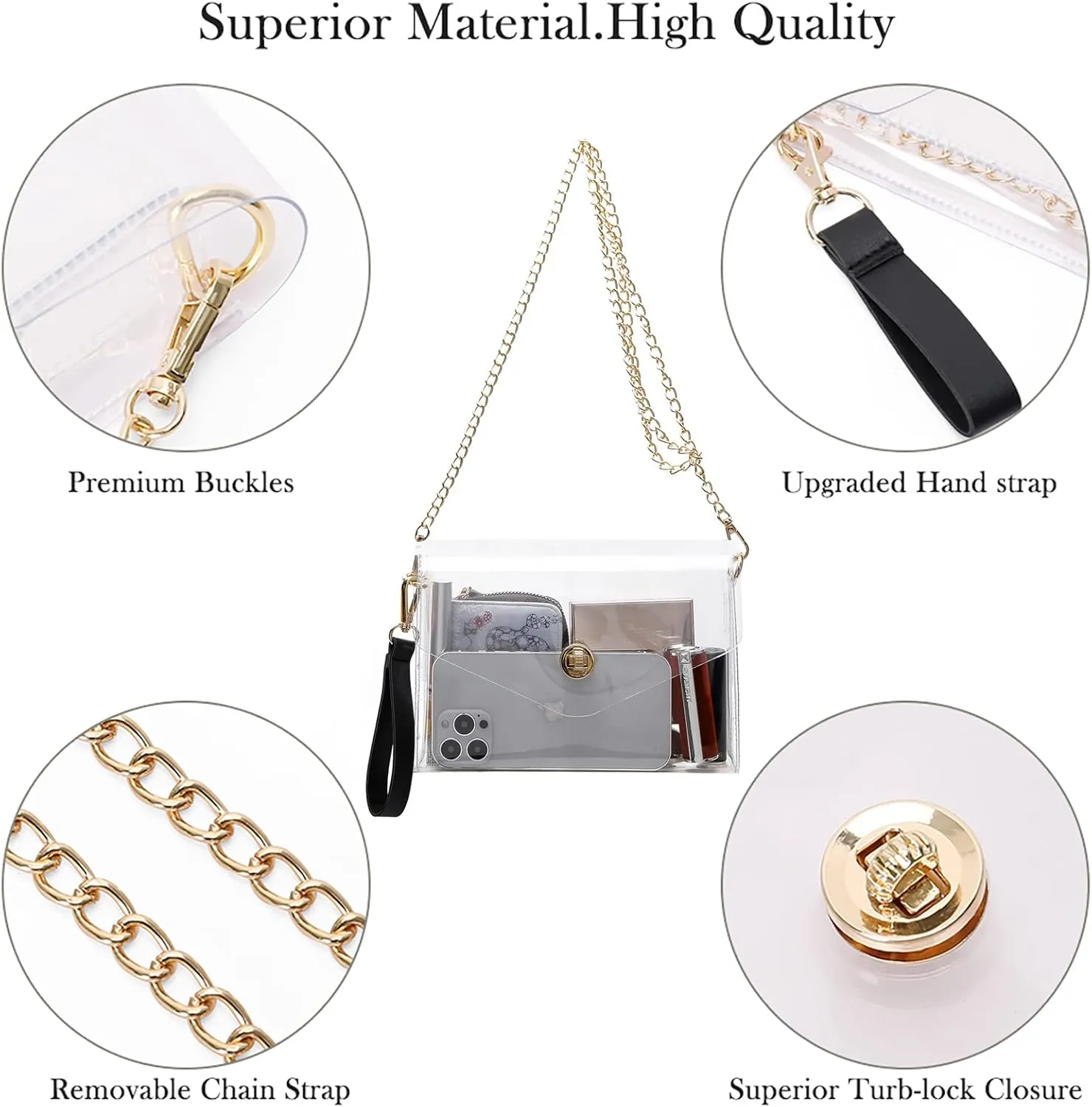 Transparent Clutch Clear Purse Crossbody Shoulder Bags Stadium Approved Bags