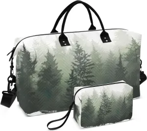 Travel Duffel Bag Large Weekender Overnight Bags for Women Men, Pine Trees Gym Bag with Toiletry Bag