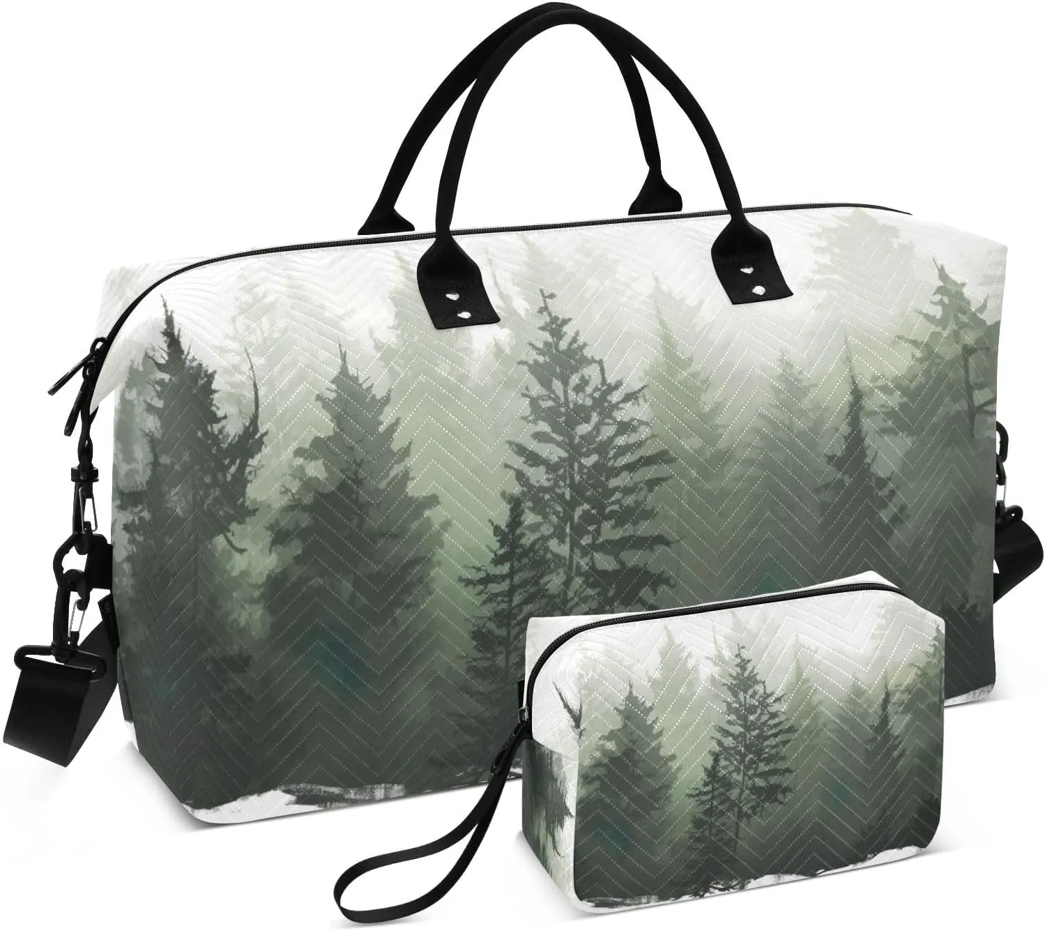 Travel Duffel Bag Large Weekender Overnight Bags for Women Men, Pine Trees Gym Bag with Toiletry Bag