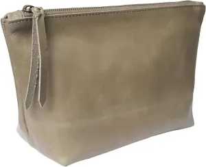 Travel Makeup Bag – 16 x 11 x 20cm Genuine Leather Makeup Bag Travel Essentials – Metallic Zipper Closure Make Up Pouch – Elegant and Stylish – Large Capacity Cosmetic Pouch – Olive