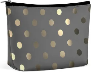 Travel Makeup Bag, Metallic Gold Gray Polka Dots Cosmetic Bags for Women Large Capacity Waterproof Toiletry Pouch Make up Organizer