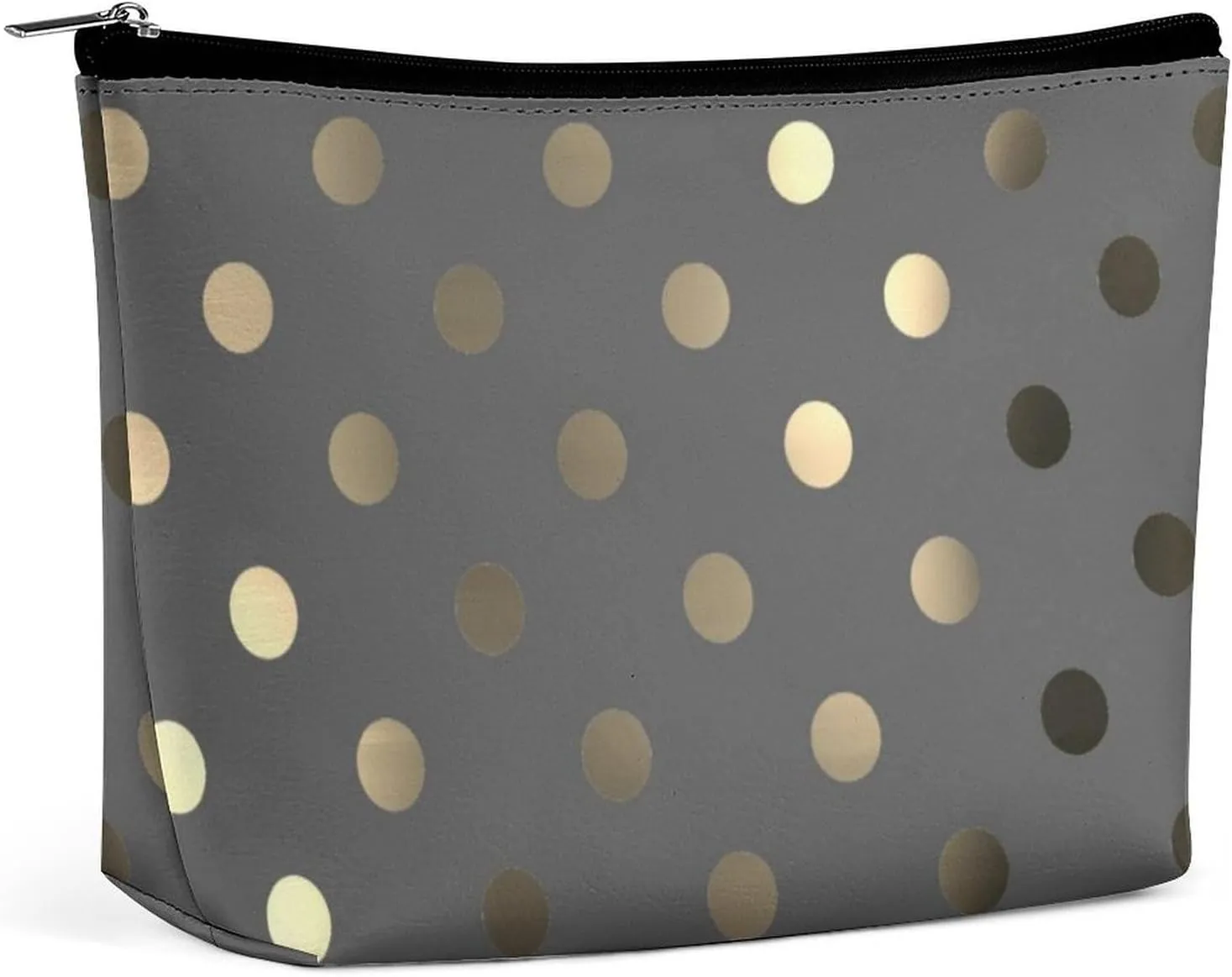 Travel Makeup Bag, Metallic Gold Gray Polka Dots Cosmetic Bags for Women Large Capacity Waterproof Toiletry Pouch Make up Organizer