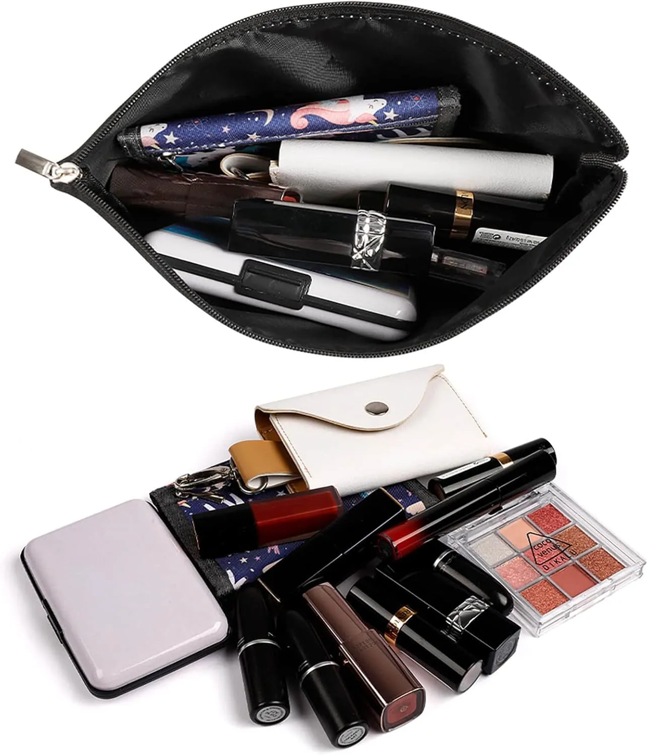 Travel Makeup Bag, Metallic Gold Gray Polka Dots Cosmetic Bags for Women Large Capacity Waterproof Toiletry Pouch Make up Organizer