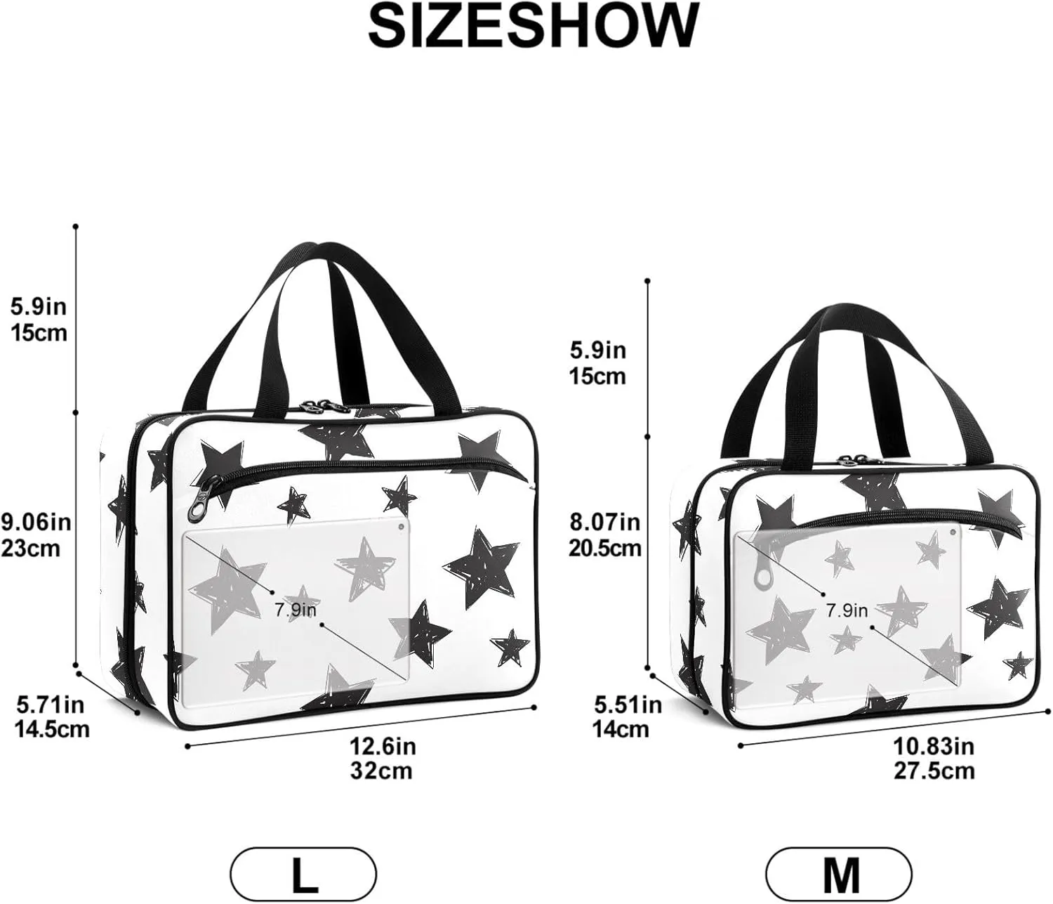 Travel Toiletry Bag for Woman/Men,Black and White Stars Graffiti Star Hanging Organizer Bag with Pockets Portable Folding Travel Case Bags for Makeup Cosmetic Toiletries Storage Traveling-L