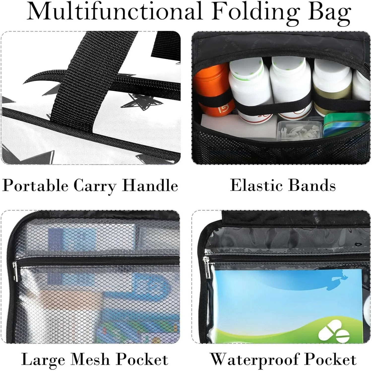 Travel Toiletry Bag for Woman/Men,Black and White Stars Graffiti Star Hanging Organizer Bag with Pockets Portable Folding Travel Case Bags for Makeup Cosmetic Toiletries Storage Traveling-L