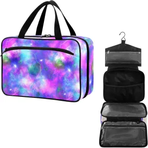 Travel Toiletry Bag for Woman/Men,Colorful Purple Lightning Nebulae Hanging Organizer Bag with Pockets Portable Folding Travel Case Bags for Makeup Cosmetic Toiletries Storage Traveling-M