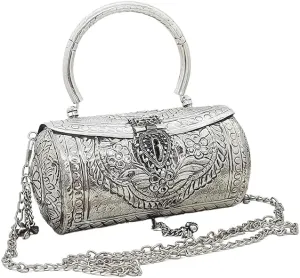 Trend Overseas Women's Antique Brass Metal Clutch, Silver, Handmade Ethnic Design