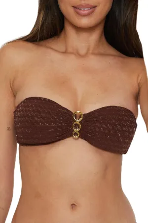 Trina Turk Women's Glimmer Bandeau Bikini Top, Adjustable, Tie Back, Swimwear Separates