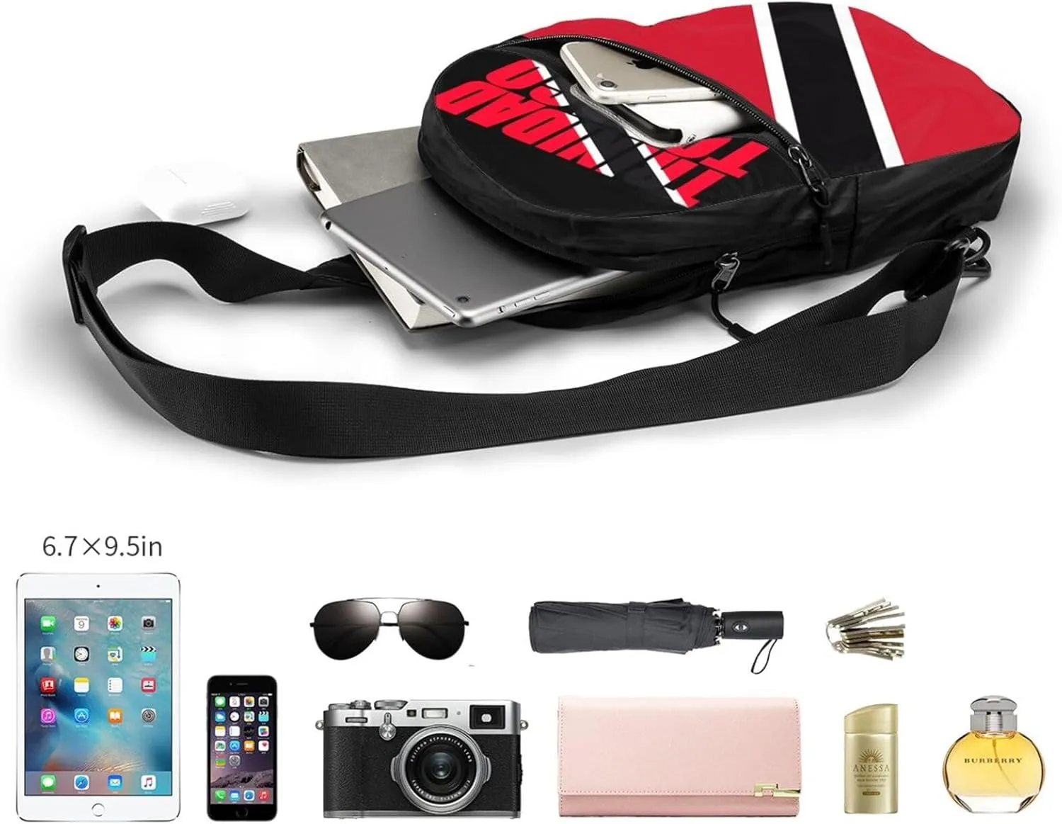 Trinidad and Tobago Flag Packable Crossbody Bag Portable Sling Bags Foldable Travel Daypack Reusable Sports Shoulder Backpack Diagonally Chest Bag for Workout