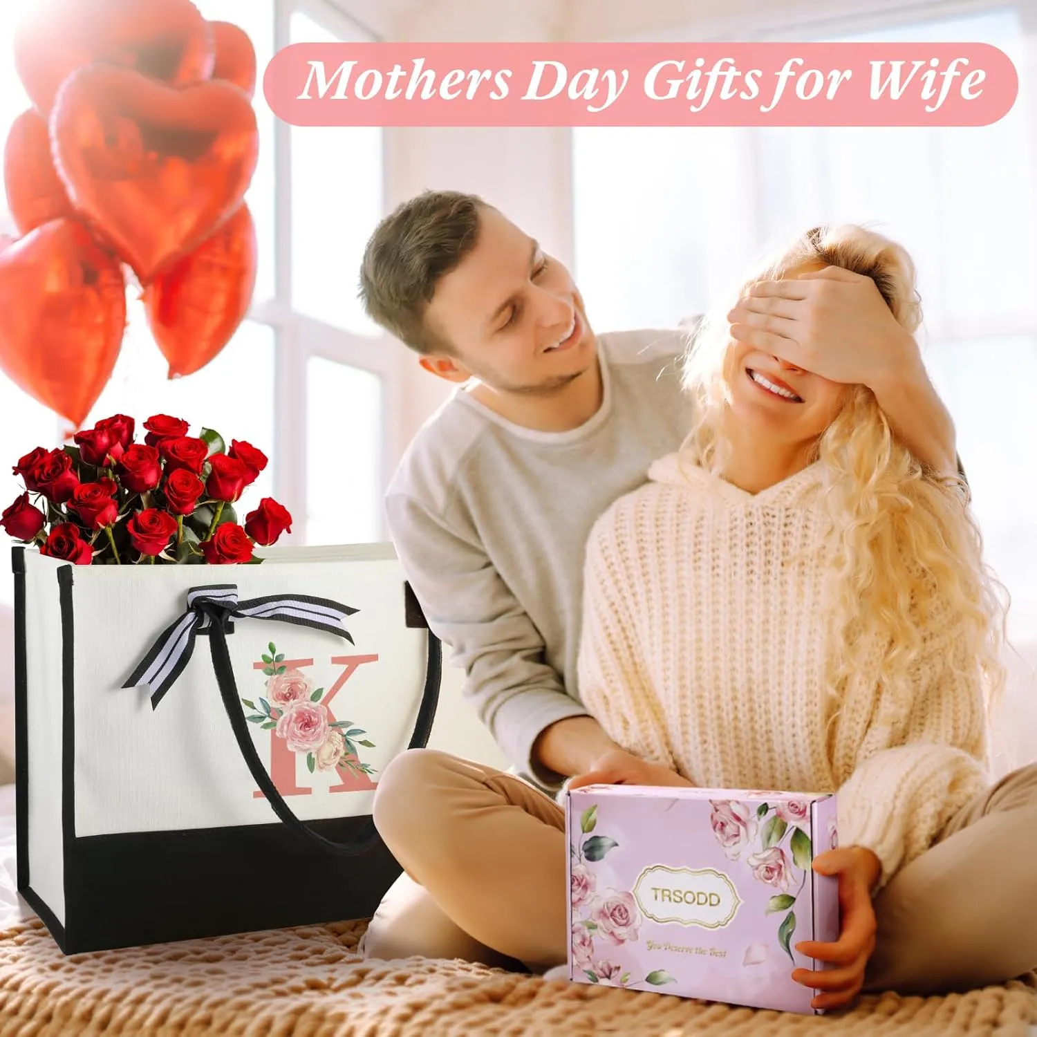 TRSODD Birthday Gifts for Women Mothers Day Gifts for Mom Wife Grandma Daughter Sister Teacher Tote Bag and Makeup Bag Set D