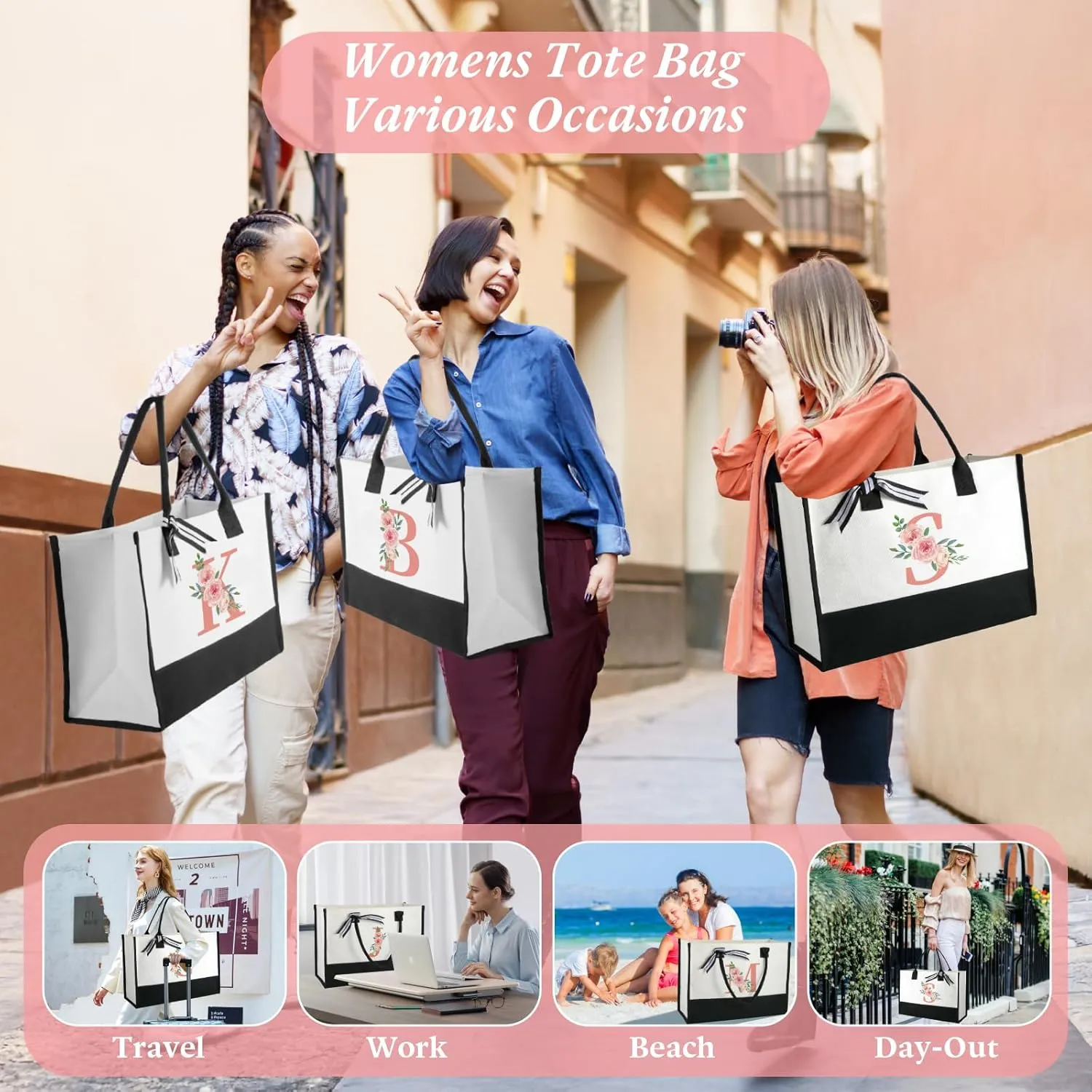 TRSODD Birthday Gifts for Women Mothers Day Gifts for Mom Wife Grandma Daughter Sister Teacher Tote Bag and Makeup Bag Set D