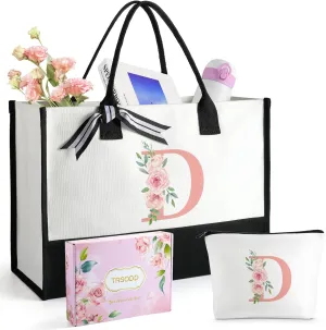 TRSODD Birthday Gifts for Women Mothers Day Gifts for Mom Wife Grandma Daughter Sister Teacher Tote Bag and Makeup Bag Set D