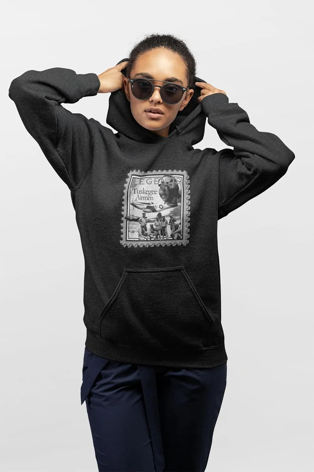 Tuskegee Airmen Hoodie Sweatshirt Classic Pullover | Front Pouch Pocket | Black Drawstring Hood