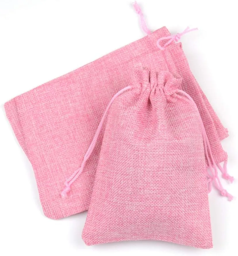Tvoip 30Pack Burlap Bags with Drawstring Gift Bags Jewelry Pouch for Wedding Party and DIY Craft (Pink, 4 x 5.5 Inch)