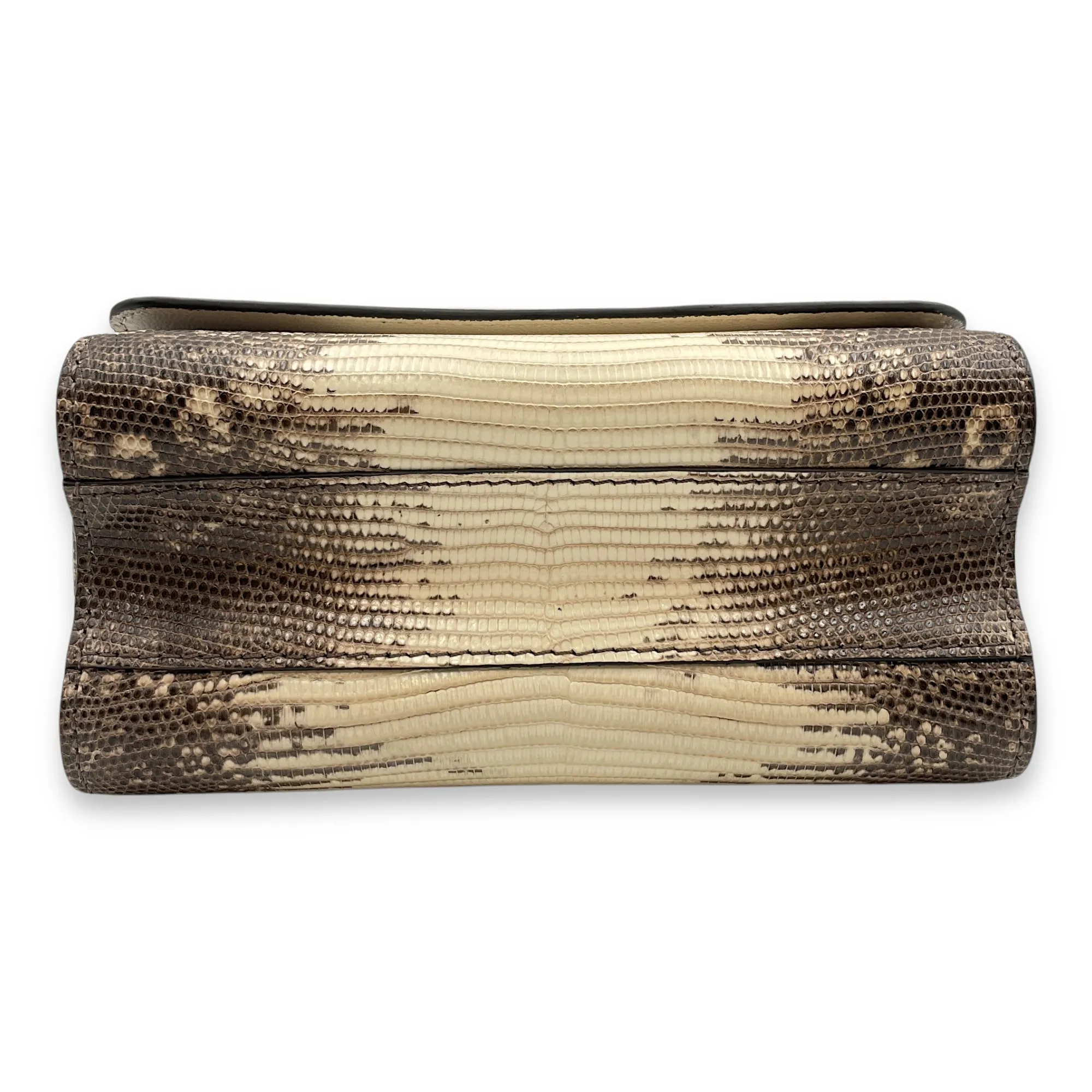 Twist PM Beige Crossbody Bag in Lizard Varanus Salvator, Silver hardware