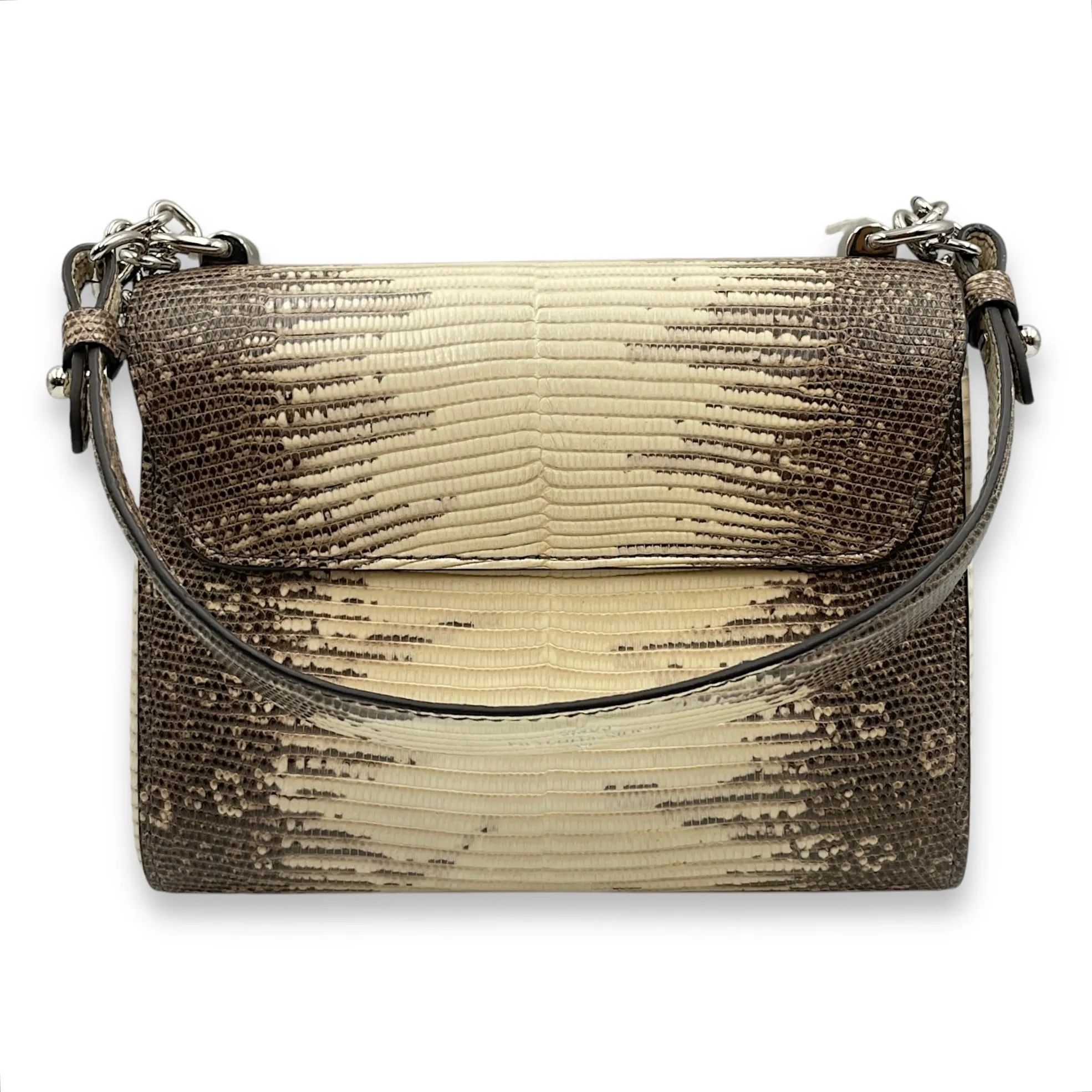 Twist PM Beige Crossbody Bag in Lizard Varanus Salvator, Silver hardware