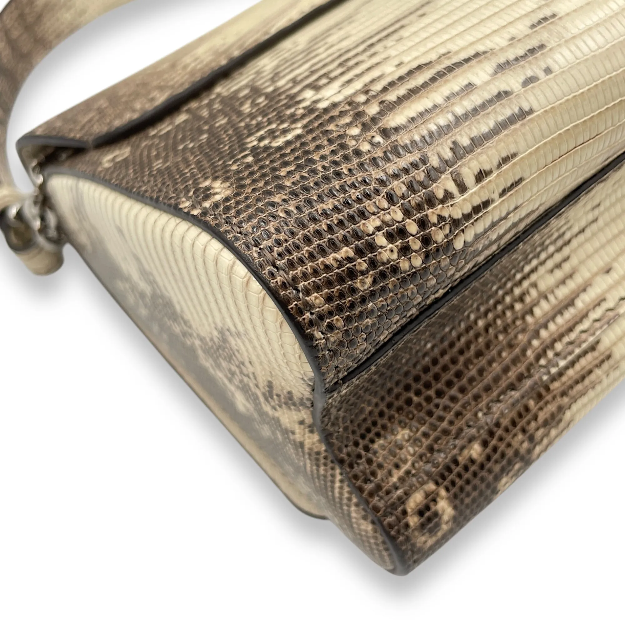 Twist PM Beige Crossbody Bag in Lizard Varanus Salvator, Silver hardware