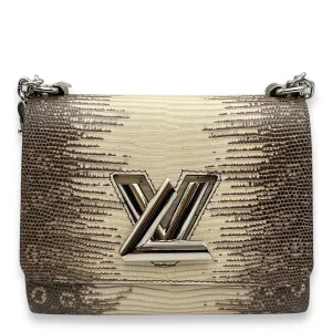 Twist PM Beige Crossbody Bag in Lizard Varanus Salvator, Silver hardware