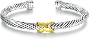 Twisted Cable Bracelet for Women Two Tone Cable Wire Bracelet Adjustable Silver Vintage Knot Cuff Bracelet Jewelry